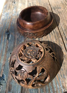 CHINESE INKWELL, VINTAGE STONE CARVED SOAPSTONE w/ PLATE BOWL & DOME COVER CHINA - Picture 1 of 14