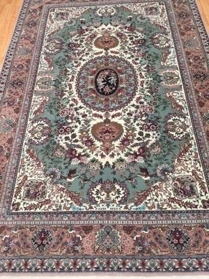 6'2" x 9'3" New Chinese Floral Design Oriental Rug - Wool & Silk - Hand Made - Image 1 of 4