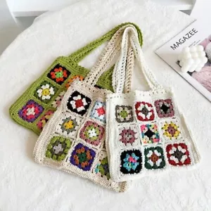 Leisure Handmade Crochet Weaving Bag Summer Grid Shoulder Bag Shoulder Bag - Picture 1 of 11