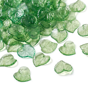 100pcs Transparent Acrylic Leaf Green Pendants Charm For Necklace Jewelry Making