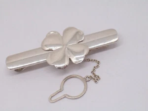 Fermacravatta Silver 925 With Four-Leaf Good Luck Charm - Picture 1 of 4