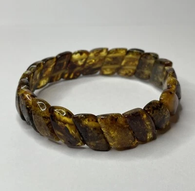 PULSERA de piedra ámbar báltico genuina. PULSERA ÁMBAR VERDOSO en cuerda elástica. Foto 1 de 4