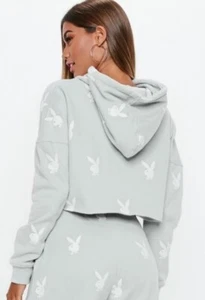 Playboy long sleeved misguided crop hoodie top size 14 - Picture 1 of 7
