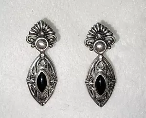 vintage sterling silver black onyx earrings 925 - Picture 1 of 4