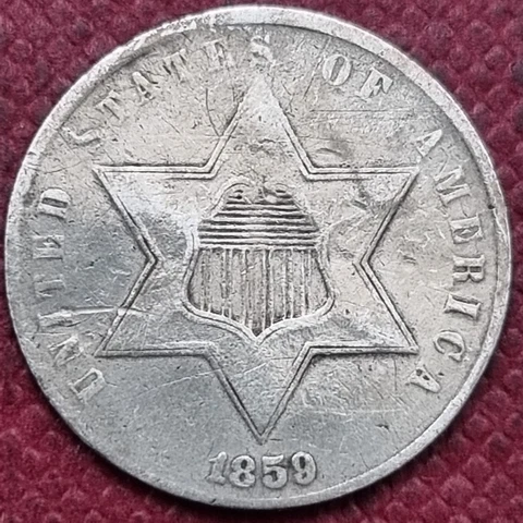 1859 Three Cent Silver Trime 3c Better Grade XF Details #60428 Cover