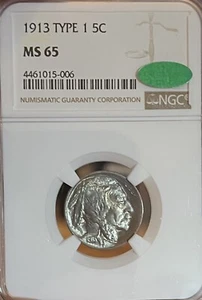1913 T1 NGC & CAC MS65 Buffalo Nickel - Picture 1 of 6
