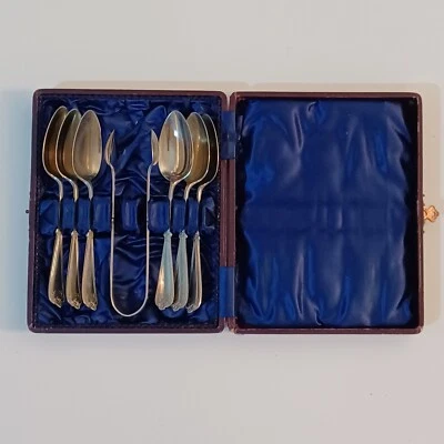 VTG D&A (DANIEL & ARTER) BRAZILIAN SILVER TEASPOONS & MINI TONGS SET w/ BOX - Image 1 of 4