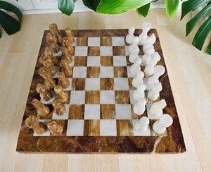 12" Marmor Schachspiel, handgefertigtes Steinschachspiel für Vatertagsgeschenk für Ihn - Neu - Bild 1 von 16