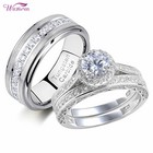 Wuziwen Couple Wedding Engagement Ring Set For Him Her Women Men Tungsten Bands