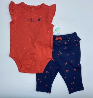 Girls Size 3-6M Adorable 2-Piece Pants Set Outfit Ladybugs Sleeveless Bodysuit - Image 1 of 4