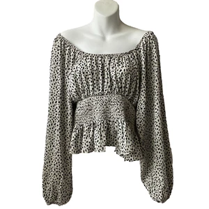 Blusa Sinceramente Jules Estampado Animal Mujer M Negra Blanca Babydoll Calada Campesina - Imagen 1 de 7
