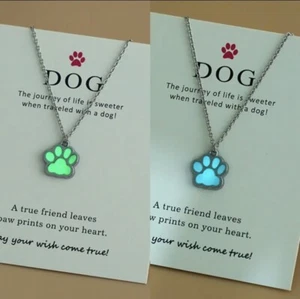 Glow In The Dark Pfotenabdruck Halskette für Kinder Tweens Teens Hund Pfotenabdruck Kette - Bild 1 von 3