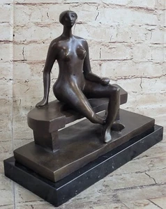 HENRY MOORE SITTING WOMAN NUDE BRONZE SCULPTURE SIGNED COLLECTOR EDITION - Picture 1 of 7
