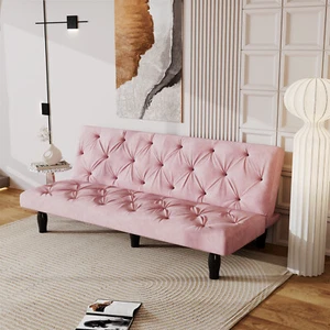Convertible Sofa Bed Futon Couch Velvet Loveseat Sofa for Living Room - Picture 1 of 54