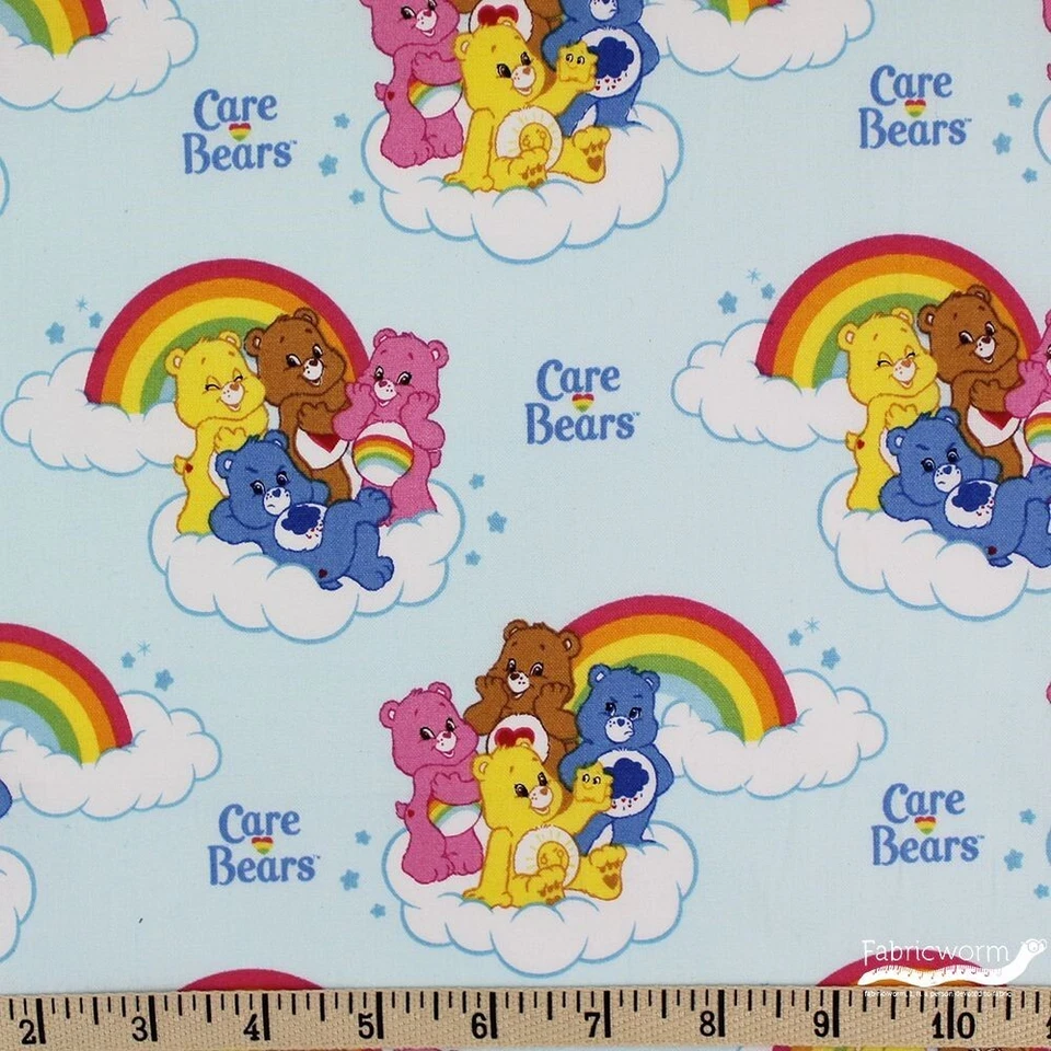 BTHY Care Bear bears Rainbow Light Blue Cotton Fabric By The Half Yard  - Image 1 of 1