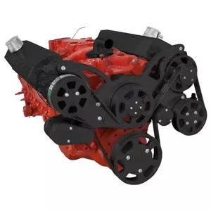 SMALL BLOCK CHEVY BLACK SERPENTINE SYSTEM ALL INCLUSIVE SBC 350 383 STROKER 400 - Picture 1 of 6