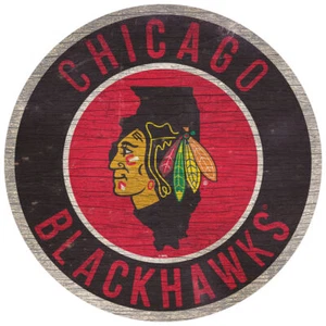 Chicago Blackhawks Sign Wood 12 Inch Round State Design - Picture 1 of 1
