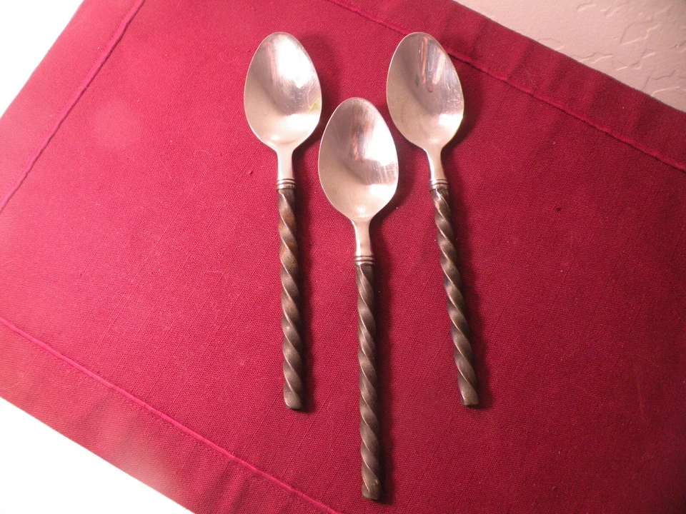 3 Teaspoons Hampton Silversmiths BRADE Stainless Black Twisted Handle 7 1/8" - Image 1 of 4