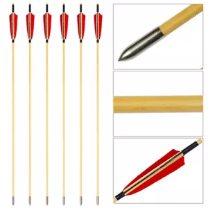 6/12 Wooden Arrow Archery Wood Shaft Turkey Feather Arrowhead Bow Hunting Target - Picture 1 of 8