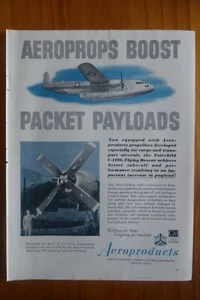 3/1953 PUB AEROPRODUCTS PROPELLERS ALLISON GENERAL MOTORS FAIRCHILD C-119G AD - Foto 1 di 1