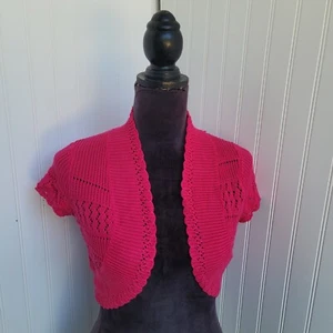 Cato Girls Hot Pink Short Sleeve Sweater Shrug Bolero Acrylic XL (16) - Picture 1 of 11