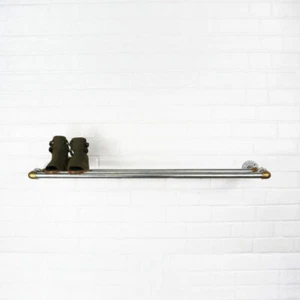Zapatero Industrial Plateado y Latón Estilo Tubo Montado en la Pared, Rústico Moderno!! - Imagen 1 de 4