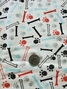 2 5/8 Yds Snuggle Dog Bones & Paw Prints Flannel Quilting Fabric Cotton - Picture 1 of 2