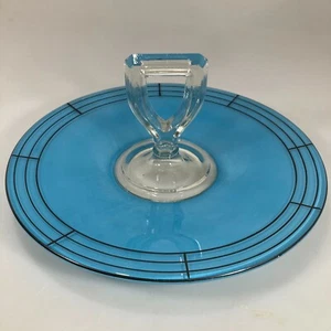 Westmoreland Blue Handled Luncheon Tray Center Handle Server Glass 11" Art Deco - Picture 1 of 4