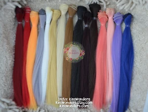 Synthetic Straight doll hair weft 1/3 1/4 BJD Blythe Barbie MH rereoot customise - Picture 1 of 49