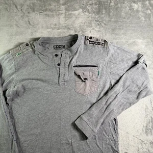 COOGI Aussie Henley Shirt Long Sleeve Pocket Shoulder Detail Gray Mens Size L - Picture 1 of 12