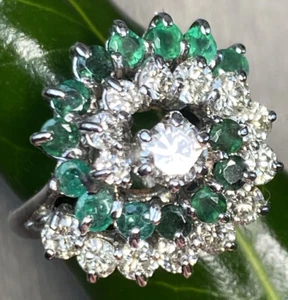 Vintage Diamond Emerald Ring Estate Fine Jewelry Pre-owned 14k White Gold Size 5 - Picture 1 of 22