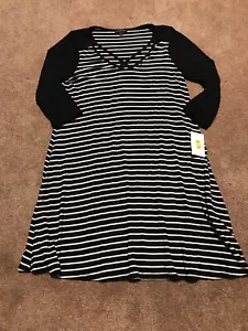 NWT Womens MM MM MM Black Striped Strappy Deep V Neck Dress 3/4 Sleeve Small - Picture 1 of 5
