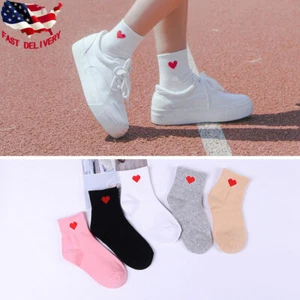 5 Pairs Women's Cute Soft Breathable Cotton Socks Ankle-High Red Heart Pattern - Picture 1 of 15