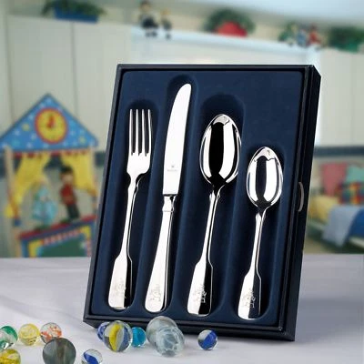 Wilkens 4tlg Kinderbesteck Spaten 925 Sterlingsilber Silberbesteck Geschekverp. - Bild 1 von 4