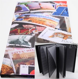 32 Page World Stamp Stock Book Black Pages Double Glassine Interleaves 9 Strips - Picture 1 of 8