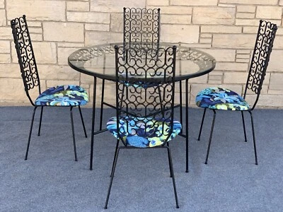 Juego de comedor de hierro forjado Arthur Umanoff colección Granada moderno de mediados de siglo Foto 1 de 4