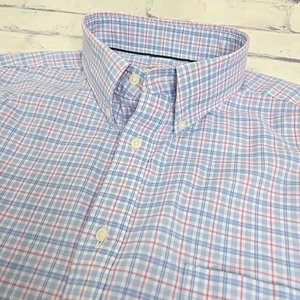 Jos A Bank 1905 Bügelfreies Hemd 17,5 blau rosa kariert Tailored Fit Stretch Knopf - Bild 1 von 10