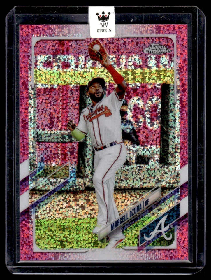 2021 Topps Chrome Magenta Speckle Refractor Marcell Ozuna 098/350 Atlanta Braves - Image 1 of 2