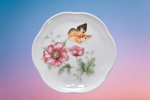 Lenox Butterfly Meadow Coaster Pink Flowers Orange Butterfly Scalloped Edge - Picture 1 of 7