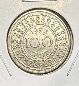 1989 SURINAME 100 CENTS ABOUT UNCIRCULATED Copper Nickel Coin-23MM-KM#23 - Picture 1 of 4