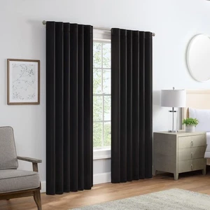ECLIPSE LANGLEY TRIPLEWEAVE DARKENING ROD CURTAINS (2) - 52 X 84 - BLACK - Picture 1 of 5