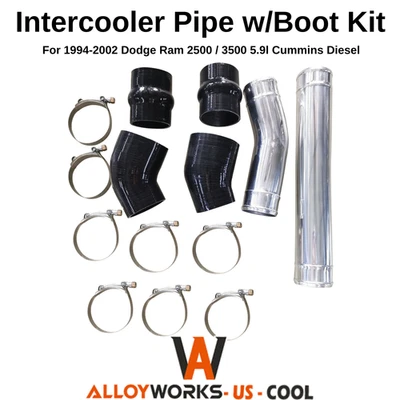 For 1994-2002 Dodge Ram 2500 3500 5.9 Cummins Diesel Intercooler Pipe w/Boot Kit Foto 1 de 4