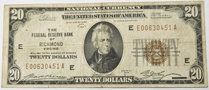 1929 $20 Dollar Federal Reserve Bank Note Richmond National Currency c870 - Picture 1 of 4
