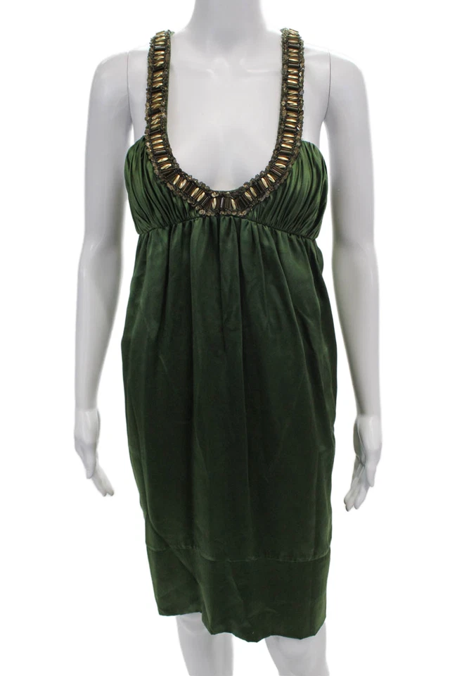 Marc Bouwer Glamiti Womens Silk Beaded Halter Neck Sleeveless Dress Green Size 1 - Image 1 of 4