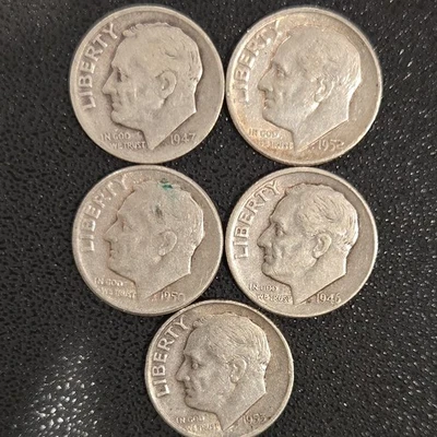 5 SILVER Roosevelt Dimes ($.50 Face Value) various dates  90% silver lot 42 - Image 1 of 2