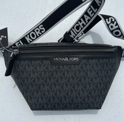 NUEVO CON ETIQUETAS Michael Kors Bolso Cinturón Negro Blanco Pistola Metal Correa Ajustable Lona  Foto 1 de 4