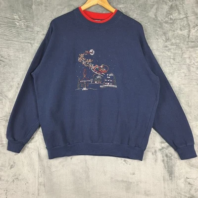 Sudadera vintage para mujer PXL azul feo Navidad suéter Santa cabaña de vacaciones Foto 1 de 4