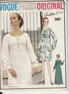 1969 Vogue Paris Original Sewing Pattern 2087 DIOR One Piece Dress B34 UNCUT - Image 1 of 2