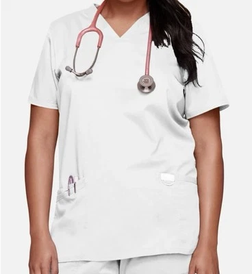 Revolution by Cherokee Workwear Women's V-Neck Solid Scrub Top White XL - Image 1 of 4