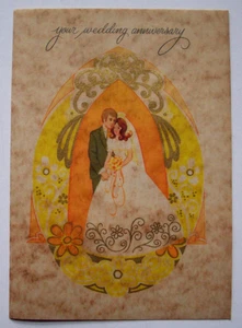 Bride & Groom Couple unsigned vintage Wedding Anniversary greeting card WW6 - Picture 1 of 3